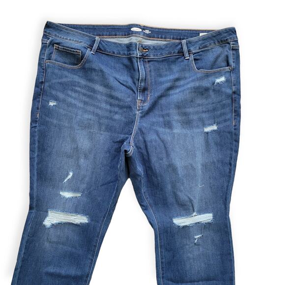 Old Navy Power Slim Straight Mid Rise Distressed Blue Jeans Women Sz 28 Plus - Picture 7 of 10